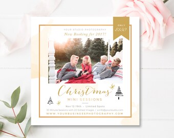 Christmas Marketing Board Mini Sessions, 5x5 Holiday Photo Sessions PSD, Photoshop Template, INSTANT DOWNLOAD!