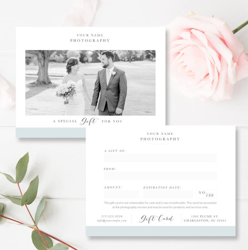 DIRECT DOWNLOADEN Fotografie Gift Card Template, Photoshop Gift Certificate Template voor fotograaf, Gift Card Design afbeelding 1