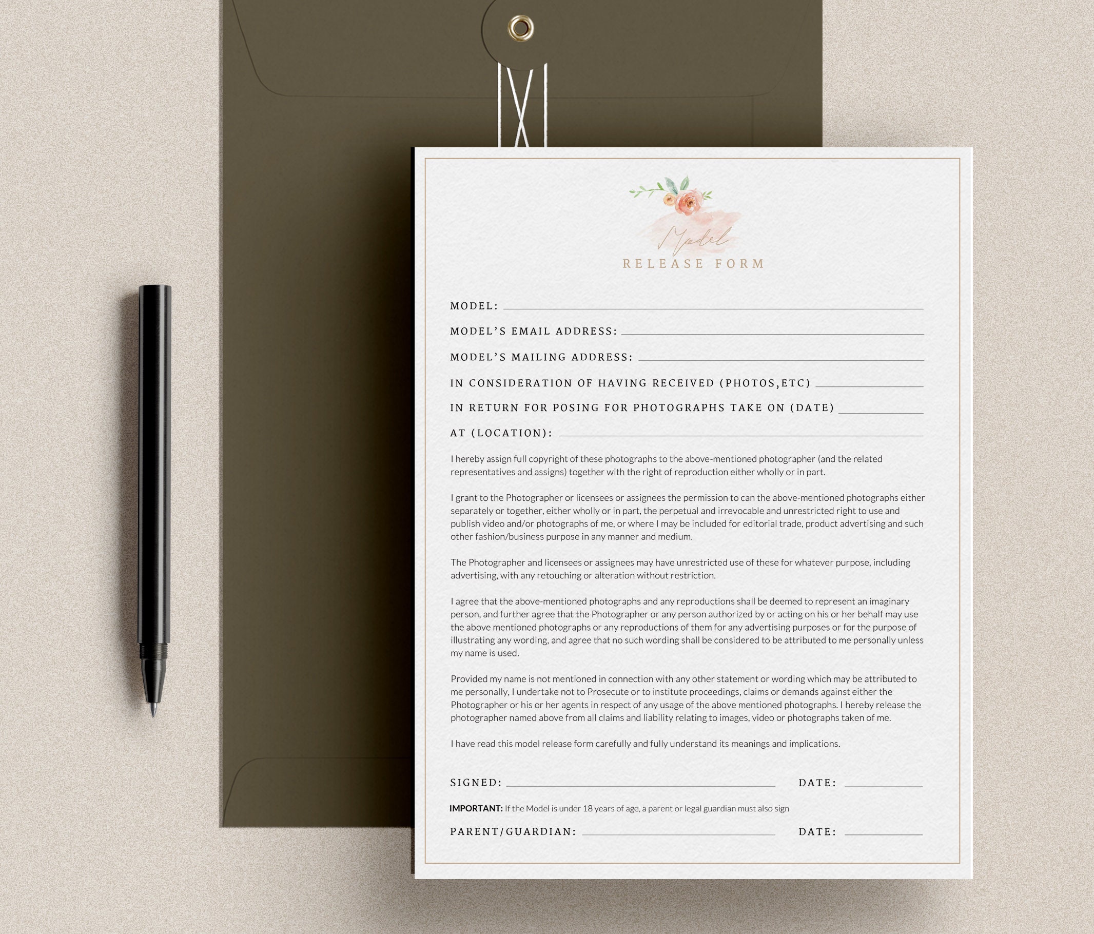 Printable Photography Contract Model Release Permission Etsy Australia