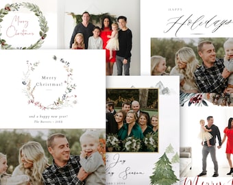 Christmas Card Templates for Photographers, Holiday Photo Card Photoshop Templates, 5 Pack Instant Download
