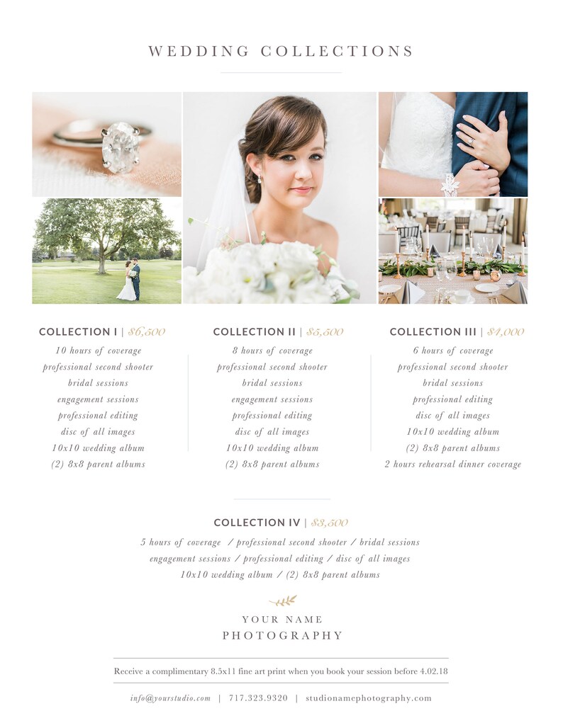 Photographer Price List, Pricing Guide, Wedding Collections Pricing Template, Photoshop Template INSTANT DOWNLOAD image 2