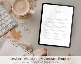 Newborn Photography Contract Template | Canva + Photoshop Photography Forms | Editable Session Contract for Photographers