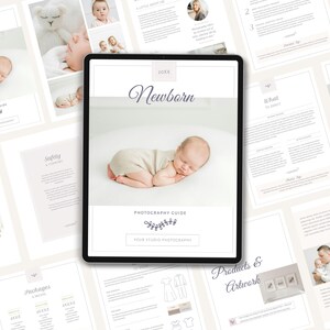 Newborn Photography Guide Template Canva | Client Magazine 22 Page | Pricing Guide Insert, Session Prep, What to Wear Guide
