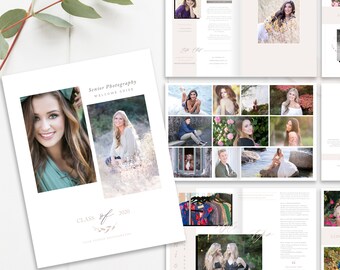 Senior Photography Magazine Template, Blush Senior Welcome Guide, Portrait Photography, Photoshop InDesign Template, INSTANT DOWNLOAD!