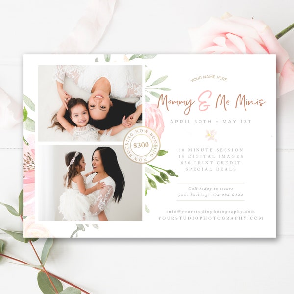 Mommy & Me Mini Session Marketing Template, Floral Mother’s Day Marketing Board, Photoshop Template, Canva Template, INSTANT DOWNLOAD!