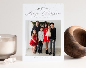 Year in Review Christmas Card Template, Watercolor Holiday Card Template, Photoshop Template, INSTANT DOWNLOAD!