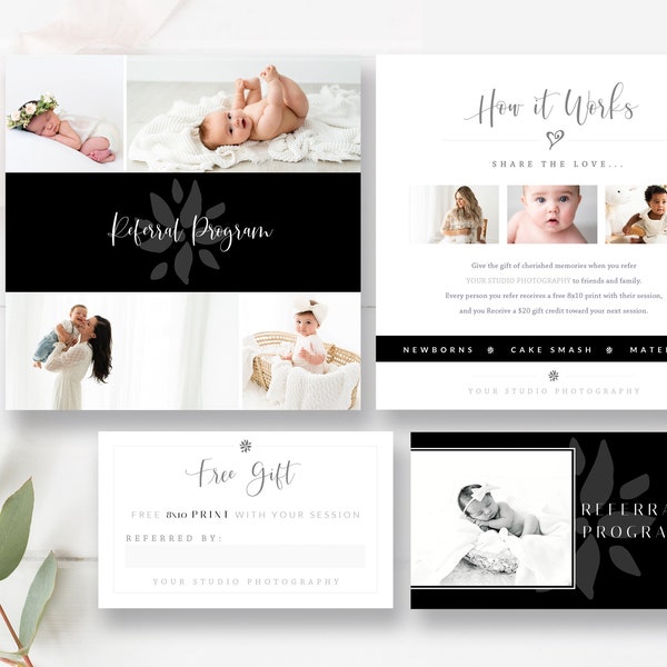 Newborn Photography Referral Card + Matching Business Card Size, Tell-A-Friend, Referral Program, Photoshop Templates, INSTANT DOWNLOAD!