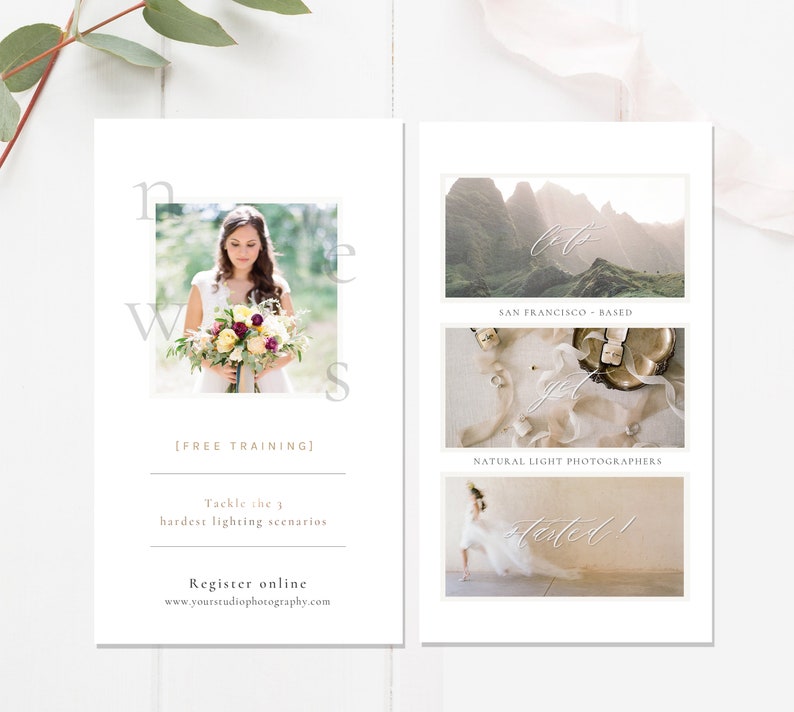 Elegant wedding photography Instagram template with space for testimonials, pricing details, or package highlights.