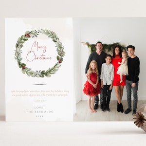 Greenery Christmas Card Template, INSTANT DOWNLOAD!, Religious Christmas Card, Christmas Template, Photoshop Template,