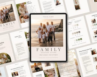 Family Photography Welcome Guide Template | 32 Page Canva Client Magazine | Photography Pricing Guide | Session Prep & What to Wear Brochure