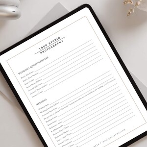 Wedding photographer contract template in editable Canva and Photoshop formats, featuring elegant layout with sections for client details, event information, pricing, payment terms, copyright, and signature lines, designed with a clean and professional style suitable for photographers.