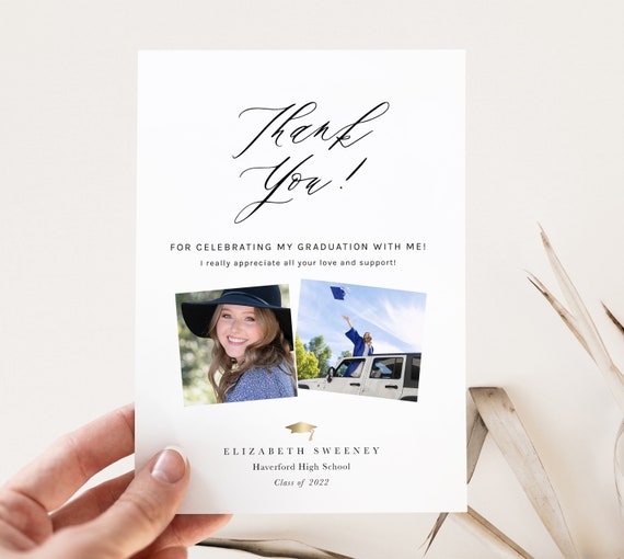 Graduation Thank You Photo Card Template Thank You Note High Etsy