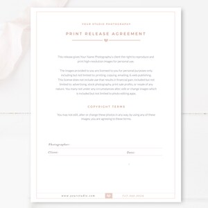 Photographer Print Release Agreement Form, Print Release Template for ...