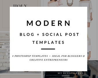 Modern Blog Post Template Package, Blog Post Graphics + Social Media Graphics, Photoshop Templates - INSTANT DOWNLOAD