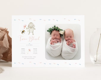 Twins Birth Announcement Template, Boy Girl Twin Birth Announcement, Twins Birth, Photoshop Required!, INSTANT DOWNLOAD!