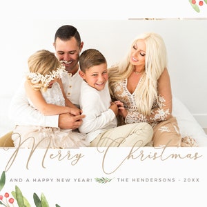 Greenery Christmas Photo Card Template, Merry Christmas Card, Canva Holiday Cards, Photoshop Template, Edit in Canva INSTANT DOWNLOAD image 7