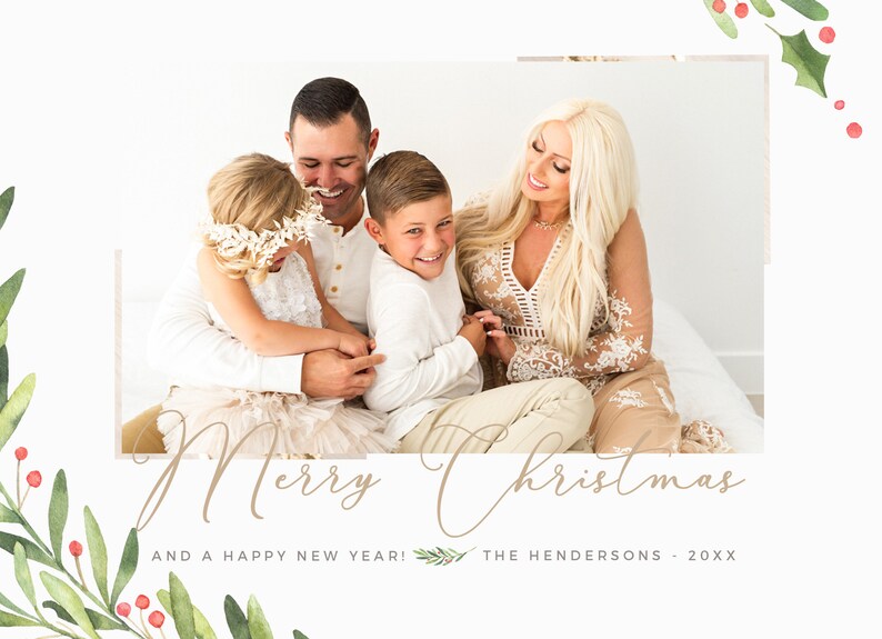 Greenery Christmas Photo Card Template, Merry Christmas Card, Canva Holiday Cards, Photoshop Template, Edit in Canva INSTANT DOWNLOAD image 7