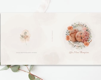 Watercolor Boho Floral Baby Girl Album Cover Template • Newborn Photo Book Cover • Editable Canva & Photoshop Template • Wildflower Album
