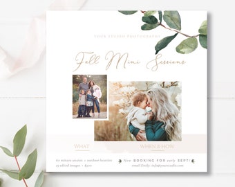 Watercolor 5x5 Mini Session Template for Canva, Photography Marketing Template, Editable Family Photographer Promo, Photoshop PSD