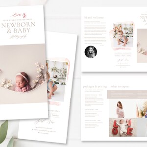 Photographer Brochure Template, Delicate Watercolor Brochure, Newborn Trifold Brochure, Pricing Template, Photoshop Template