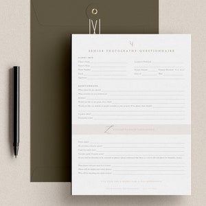 Editable Senior Photography Questionnaire, Photography Business Forms, Photoshop Templates, INSTANT DOWNLOAD!