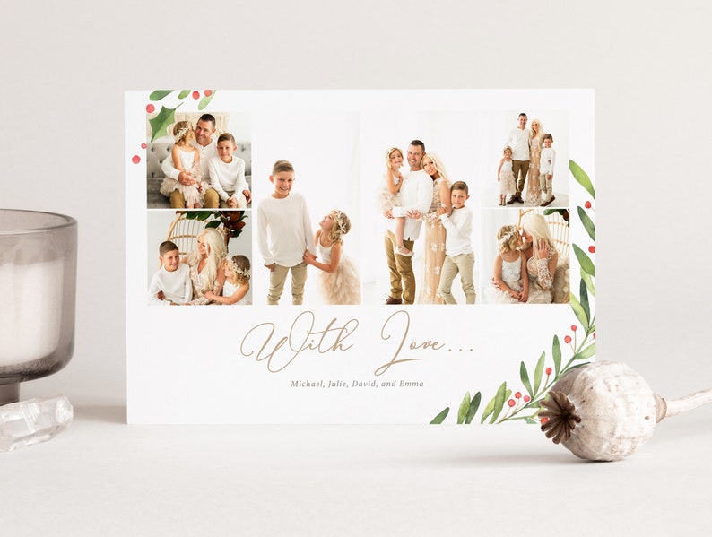 Greenery Christmas Photo Card Template, Merry Christmas Card, Canva Holiday Cards, Photoshop Template, Edit in Canva INSTANT DOWNLOAD image 2