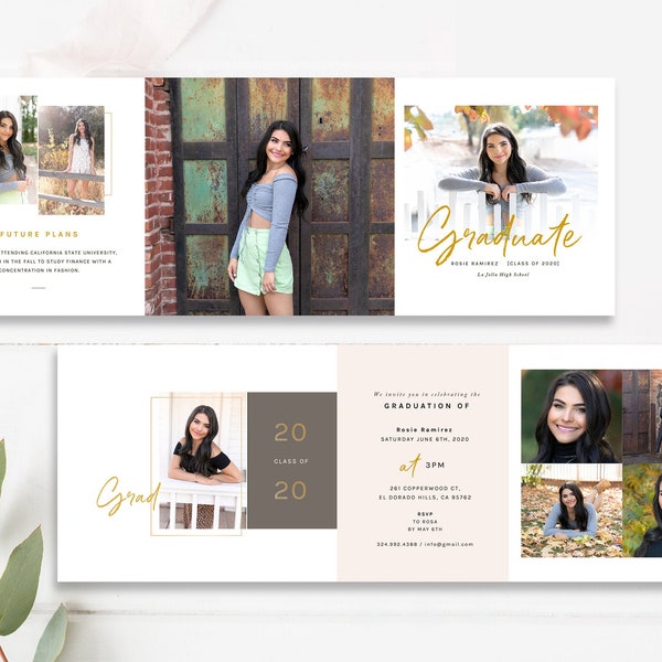 5x5 Trifold Modern Graduation Announcement, Class of 2023, Folded Graduation Card, Photoshop Templates for Photographers, INSTANT DOWNLOAD!