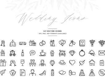 Wedding Icons, Wedding Symbols in Vector format, Wedding Invitation Graphics, EPS, Illustrator Template, INSTANT DOWNLOAD!