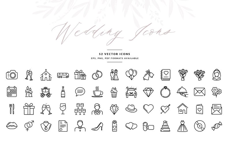 Wedding Icons, Wedding Symbols in Vector format, Wedding Invitation Graphics, EPS, Illustrator Template, INSTANT DOWNLOAD image 1