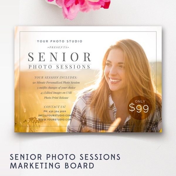 Senior Marketing Board, High School Photo Sessions Template, Mini Session, Graduate Photography, Photoshop Template - INSTANT DOWNLOAD