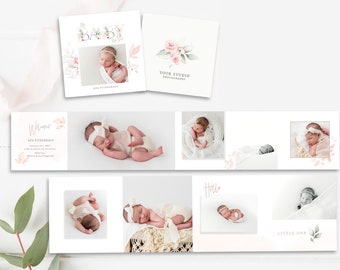 Soft Floral Girls Newborn Mini Photo Album Accordion Template 3x3 Inch Baby Memory Book Digital Download Printable Keepsake