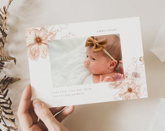Watercolor Poppies Baby Announcement Template, Girl Birth Announcement, Editable Canva Template, Photoshop PSD, Instant Download