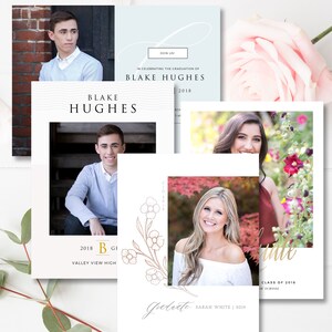 Modern Graduation Announcement Template Bundle, 2024 Graduation Announcement, Photoshop Photo Cards, Set of 4 - INSTANT DOWNLOAD!