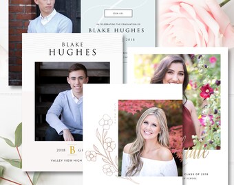 Modern Graduation Announcement Template Bundle, 2021 Graduation Announcement, Photoshop Photo Cards, Set of 4 - INSTANT DOWNLOAD!