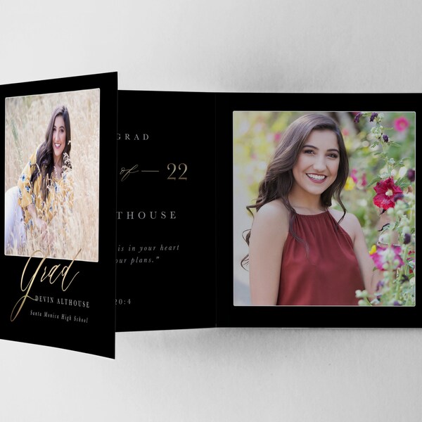 Folded Graduation Announcement Template, High School College Graduation, Photoshop Templates for Photographers, INSTANT DOWNLOAD!