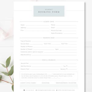 Client Booking Form, Business Forms for Photographers, Photoshop Template, Canva Template, INSTANT DOWNLOAD!