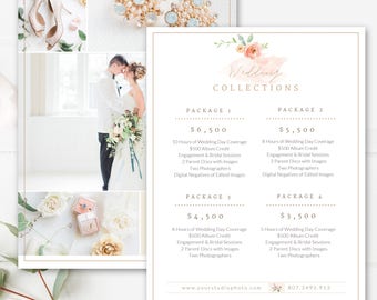 Photography Price List Template, Wedding Price Sheet, Photographer Pricing Guide, 7x5 PSD Template, INSTANT DOWNLOAD!