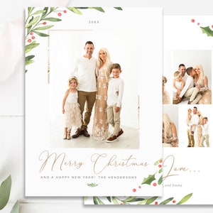 Greenery Christmas Photo Card Template, Merry Christmas Card, Canva Holiday Cards, Photoshop Template, Edit in Canva INSTANT DOWNLOAD image 9