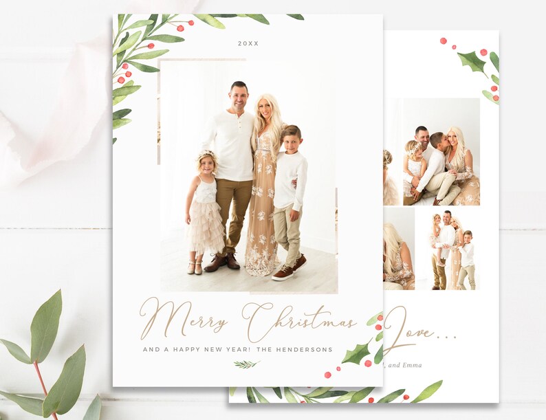 Greenery Christmas Photo Card Template, Merry Christmas Card, Canva Holiday Cards, Photoshop Template, Edit in Canva INSTANT DOWNLOAD image 9