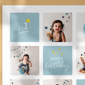 Modelo de colagem de fotos Cake Smash, Storyboard de aniversário de primeiro ano, colagem de Cake Smash, menina e menino, modelo Photoshop, DOWNLOAD INSTANTÂNEO!