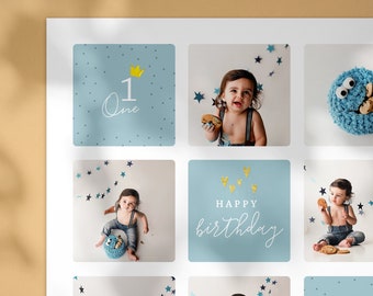 Cake Smash Photo Collage Template, First Year Birthday Storyboard, Cake Smash Collage, Girl and Boy, Photoshop Template, INSTANT DOWNLOAD!