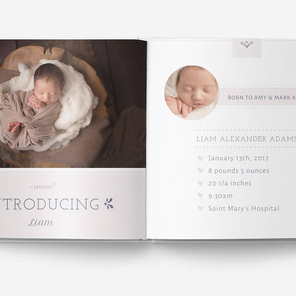 Baby Album Template for Photographers, 10x10 Baby Photo Book Template, Baby First Year Photobook Template, INSTANT DOWNLOAD!