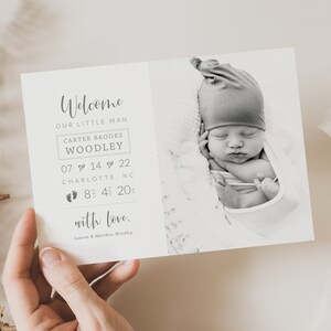 Annuncio di nascita fotografico, annuncio di nascita ragazzo, nuovo bambino, modello di annuncio di nascita Canva, modello Photoshop, DOWNLOAD IMMEDIATO!
