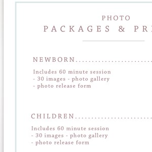 Photographer Pricing Guide Template Photographer Price List Photography