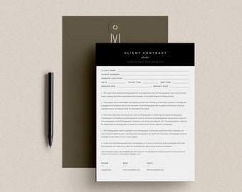 Modern Black & White Photography Client Contract, Session Contract Template, Photoshop and MS Word Template, INSTANT DOWNLOAD!