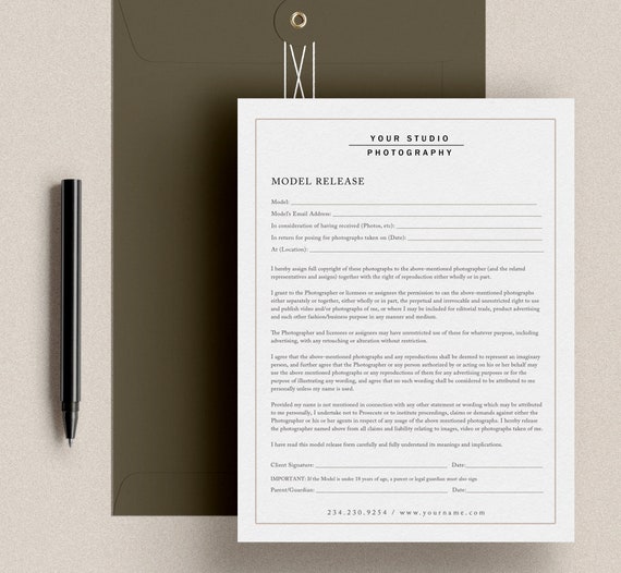 Photography Model Print Release Template Photography Form | Etsy