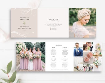 Wedding Photographer 5x5 Accordion Brochure Template, Photographer Pricing Guide, Photoshop Template, INSTANT DOWNLOAD!