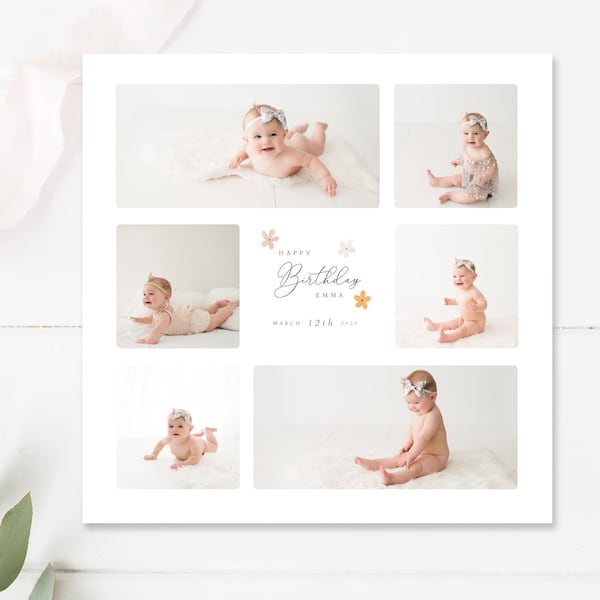 First Birthday Template, Photography Collage Template, Digital Photo Boxes, Photo Cubes, Girl and Boy, Photoshop Template, INSTANT DOWNLOAD!