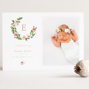 Floral Girls Birth Announcement Template, Baby Newborn Card, Baby Thank You Card, Canva and Photoshop, INSTANT DOWNLOAD!