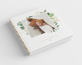 Boho Tropical Baby Photo Album Template, Editable Baby Photo Book, Baby Boy Memory Book, Photoshop Template, Instant Download
